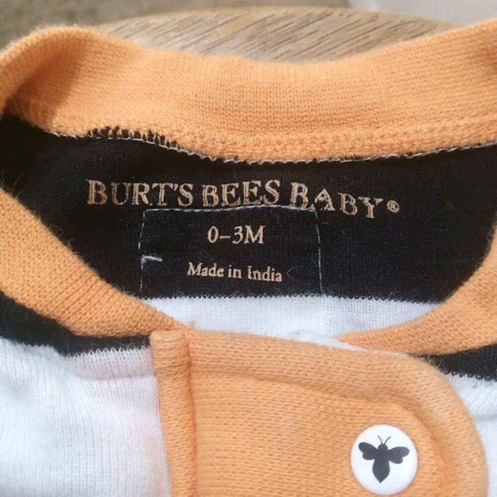 BURTS BEES BABY | One-Piece Zip Up Footie Pajama Sleeper Fold-Over Cuffs 0-3M